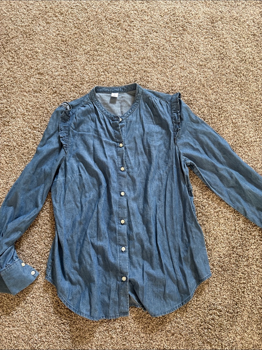 Old Navy Denim Blue Ruffle-Shoulder Button Down Shirt